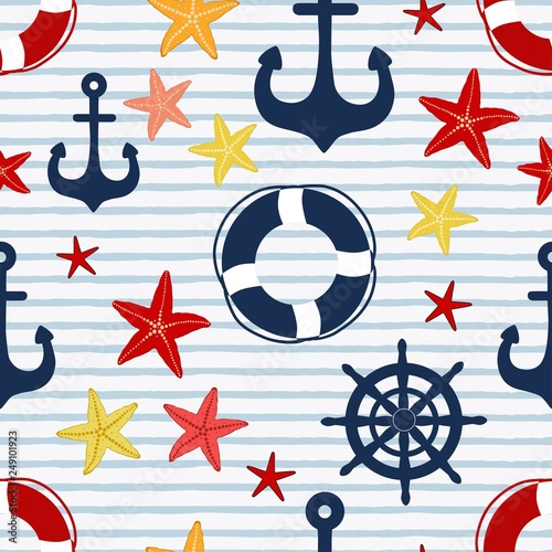 Marine seamless pattern with nautical elements