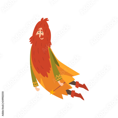 Redhead Bearded Sorcerer, Wizard Character Vector Illustration