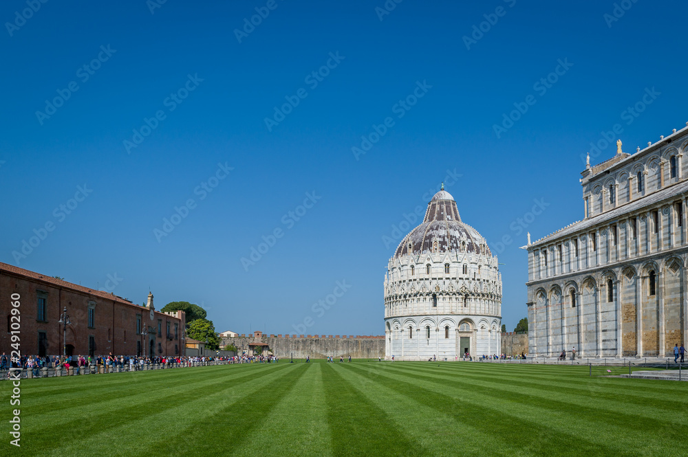 Pisa central square with copy space and historic attractions. Toscana, Italy