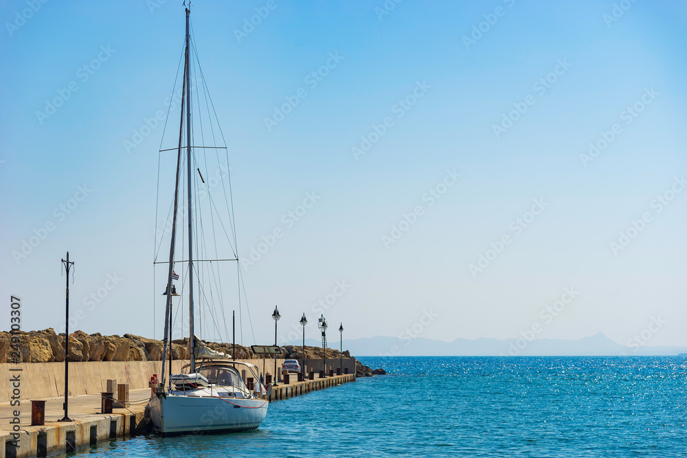 Fisherman boat in sea in Greece ready to fishing Fisherman boat in sea in Greece ready to fishing