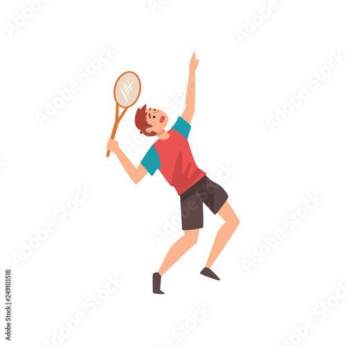 Male Tennis Player, Professional Sportsman Character Wearing Sports Uniform Vector Illustration © topvectors