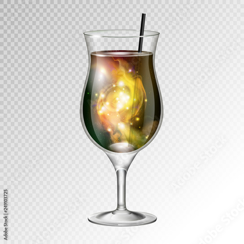 Vector illustration of realistic cocktail pina colada glass with space background inside