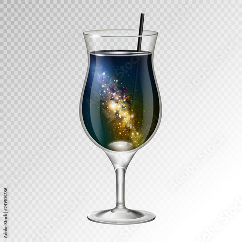 Vector illustration of realistic cocktail pina colada glass with space background inside