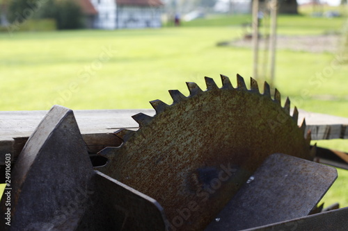 rusty circular saw blade in a old farmhouse