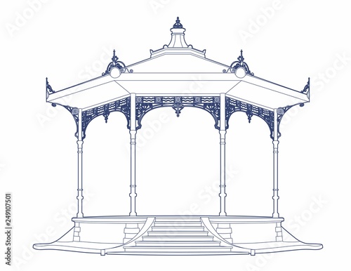 Blue drawing of an old bandstand photo
