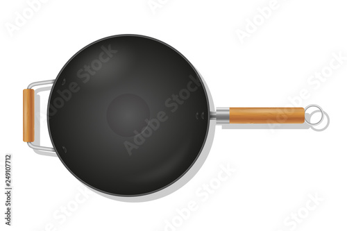 frying pan wok for fry food on fire stock vector illustration