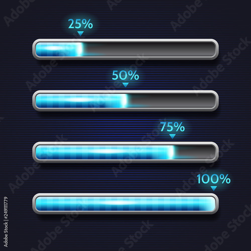 Blue progress bar, loading, template for app interface