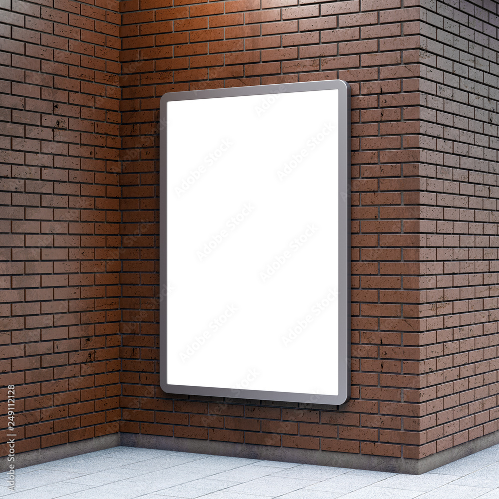 Blank lightboxe or street LCD panel on brown brick wall