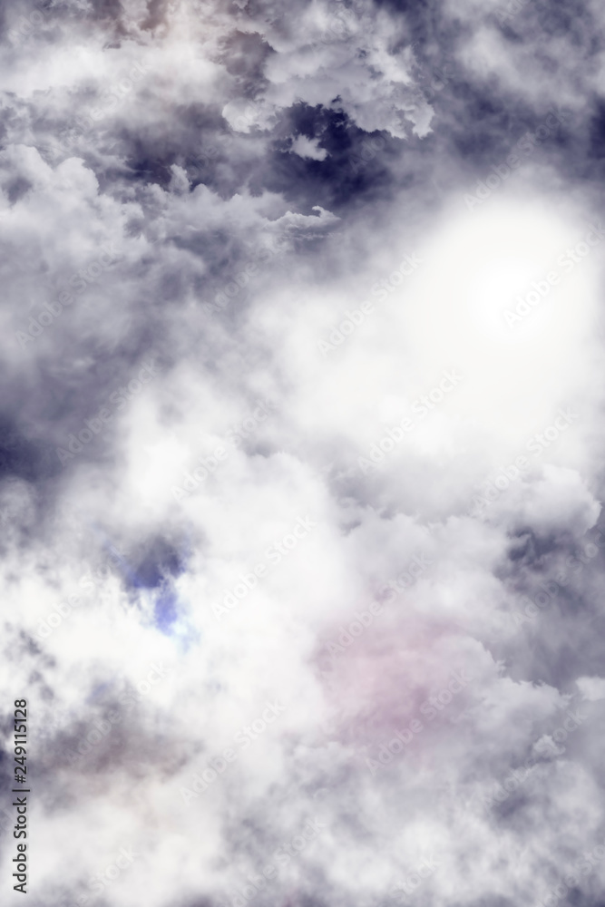 White thick clouds in the sky. Background. Illustration.