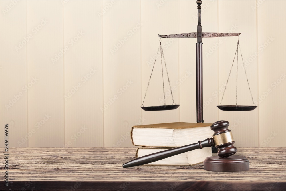 Scales of Justice on table, Weight Scale,