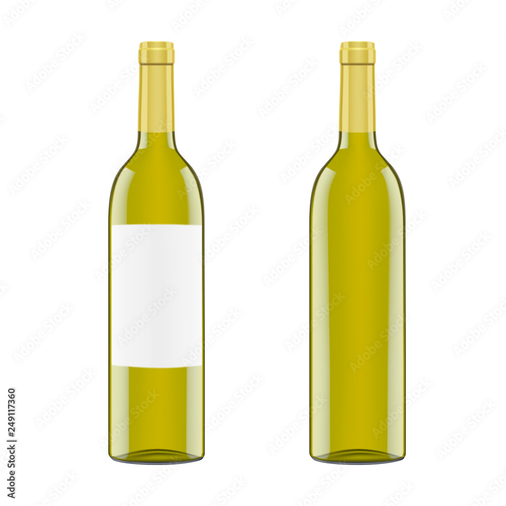 Black glass bottle for white wine isolated on white background. Vector. Black glass bottle for white wine isolated on white background. Vector.