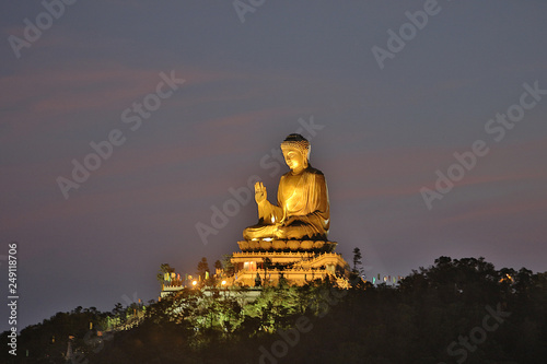 a Tian Tan Buddha at night view
