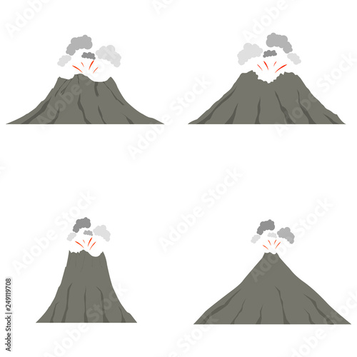 Volcano eruption with hot lava illustration isolated on white background