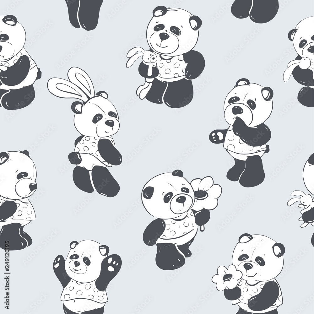 Children illustration. Seamless pattern of a cute and fun panda. Vector illustration. Children illustration. Seamless pattern of a cute and fun panda. Vector illustration.