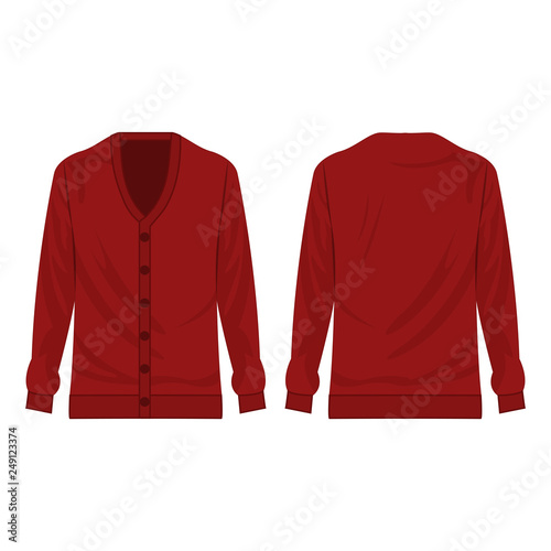 Dark red basic cardigan with buttons isolated vector on the white background