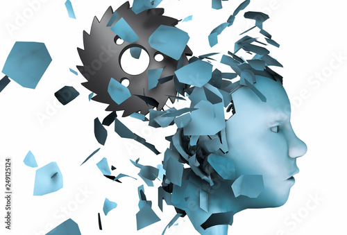 3d rendering illustration mental stress disorder as human head falling apart isolated on white