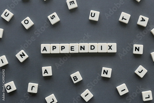 Appendix word made of square letter word on grey background. photo