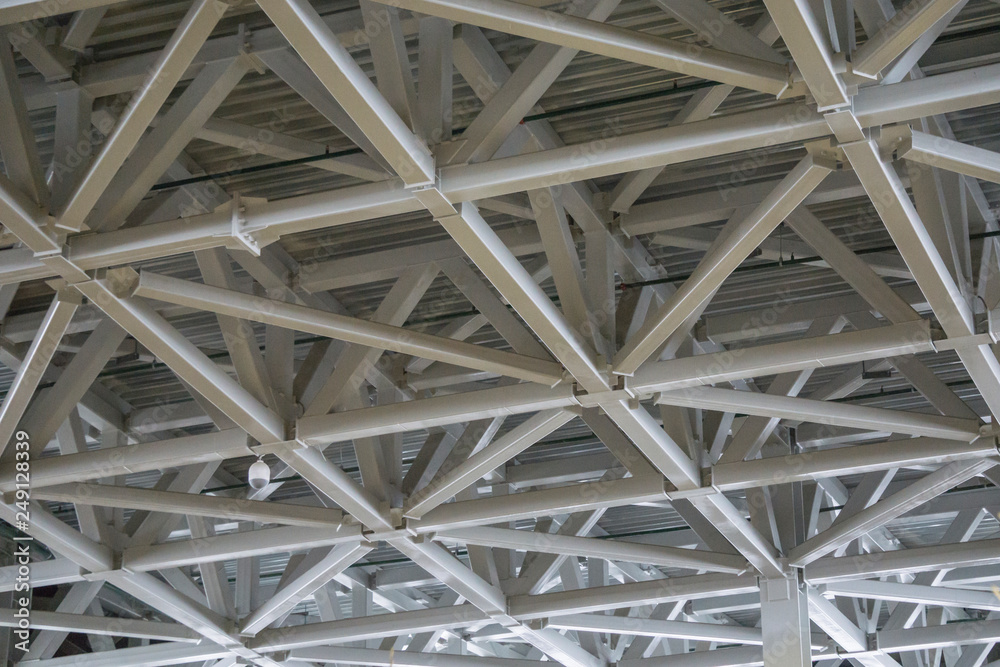 Steel structure roof ceiling made of metal and glass