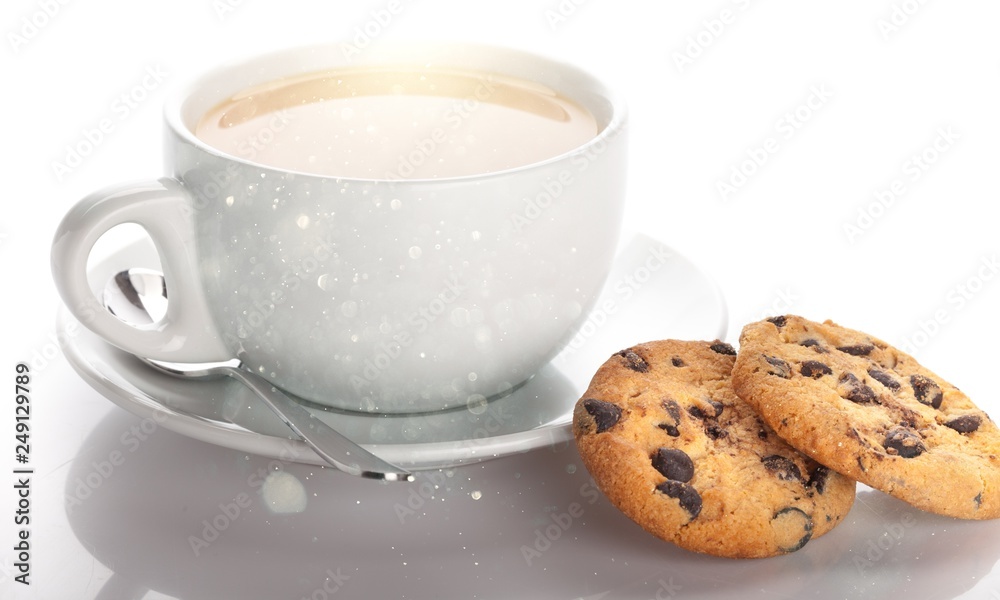 Cup of tea with cookies over background Cup of tea with cookies over background