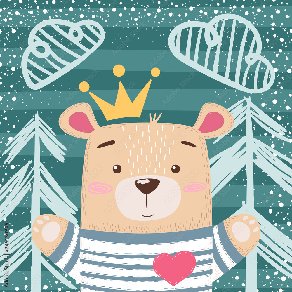 Naklejka premium Cute princess teddy bear illustration.