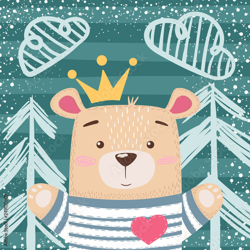 Cute princess teddy bear illustration.