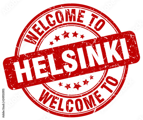 welcome to Helsinki red round vintage stamp