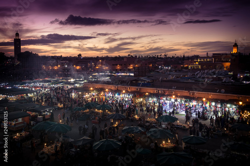Jemaa el-Fnaa market square in Marrakesh at dusk