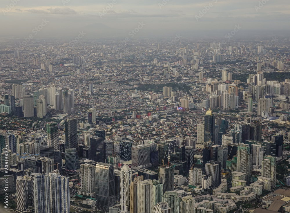 Aerial view of Manila city with skyscrapers