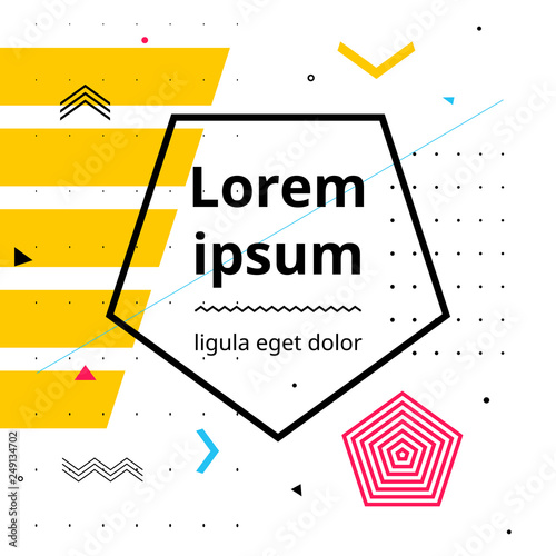 Astract design with different geometric shapes. Dynamic multicolored composition. Flat illustration, minimalistic style banner templates, white modern background with shapes and place for your text.