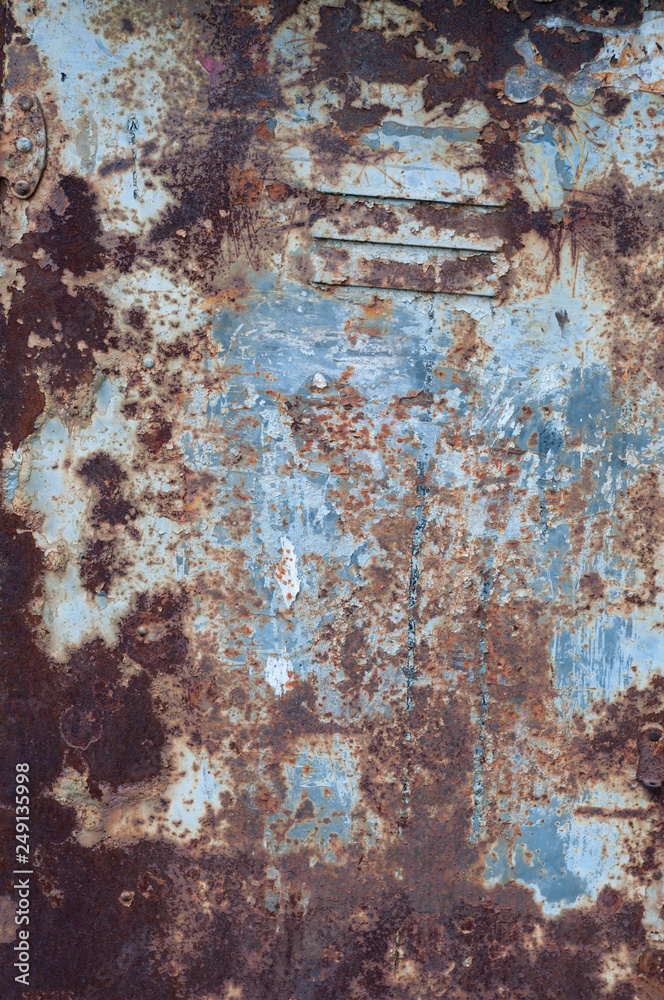  Background of old rusty burnt iron with peeling paint