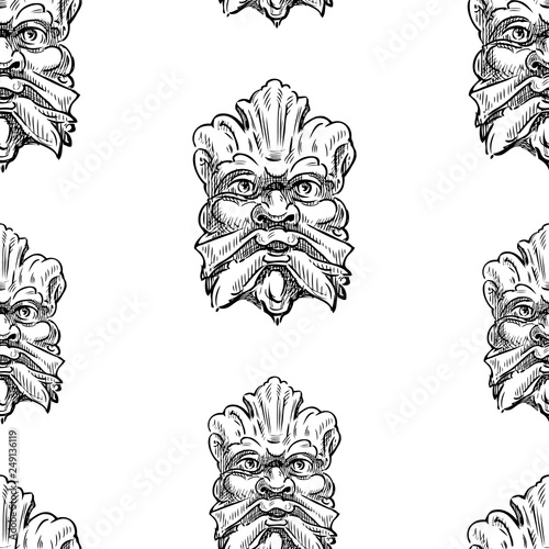 Seamless pattern of architectural masks sketches