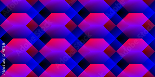 Vector seamless pattern with color hexagons and rhombuses. Geometric background with colorful bright gradient polygons. Futuristic technologic texture.