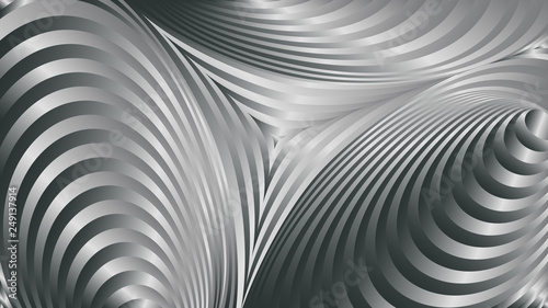 Abstract vector uncolored background. Abstraction with round striped gradient lines. Backdrop with circles and triangles.