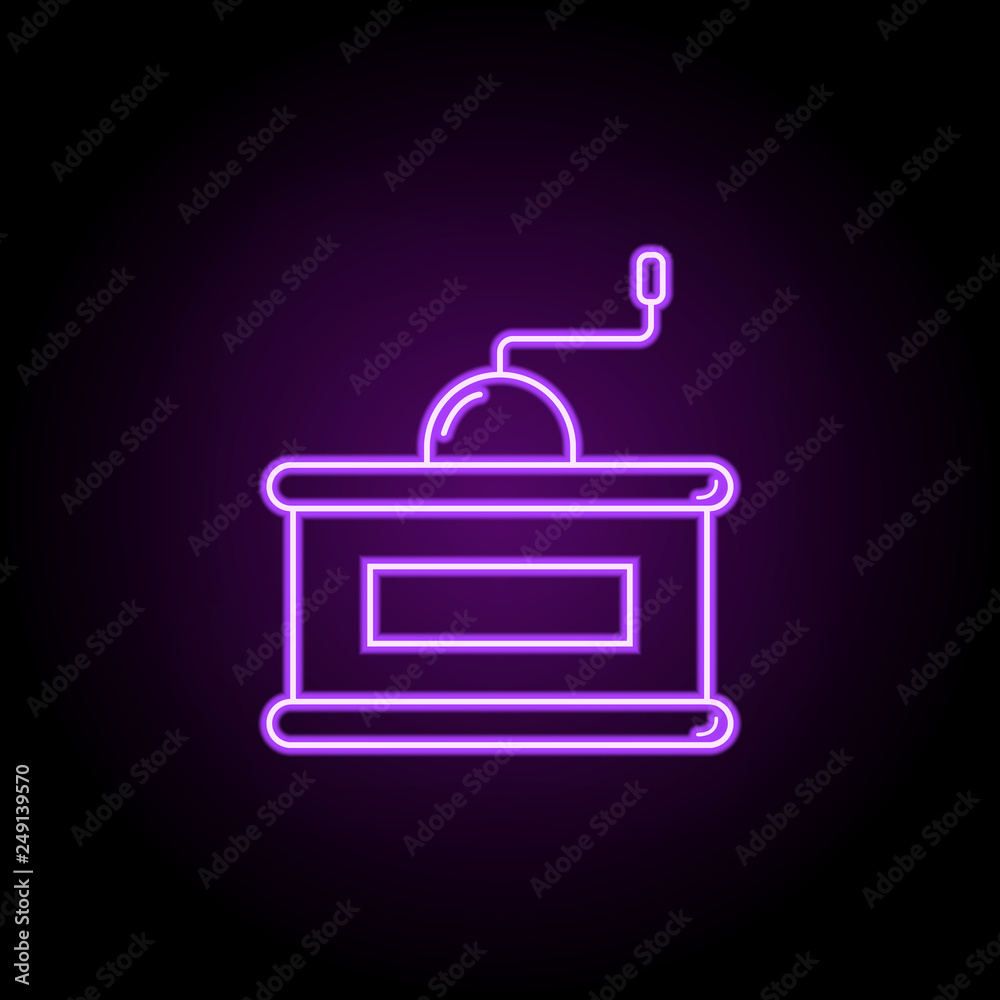 hand coffee grinder icon. Elements of Food and drink in neon style icons. Simple icon for websites, web design, mobile app, info graphics hand coffee grinder icon. Elements of Food and drink in neon style icons. Simple icon for websites, web design, mobile app, info graphics