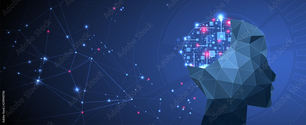 Artificial Intelligence concept.  Creative brain concept background. Vector science illustration. - obrazy, fototapety, plakaty 