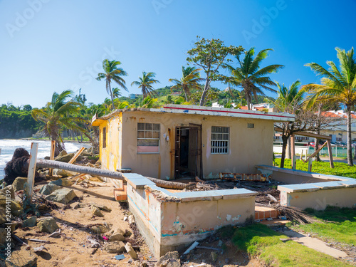 Destroyed house from hurricane Maria in Puerto Rico