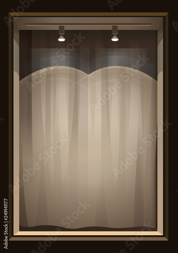 Vertical empty storefront with light. Vector