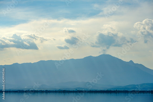 Mountain and Lake with the unique cloud in the Phayao lake, province of the North of Thailand.