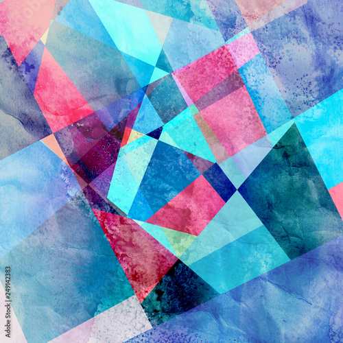 Watercolor abstract background with different geometric