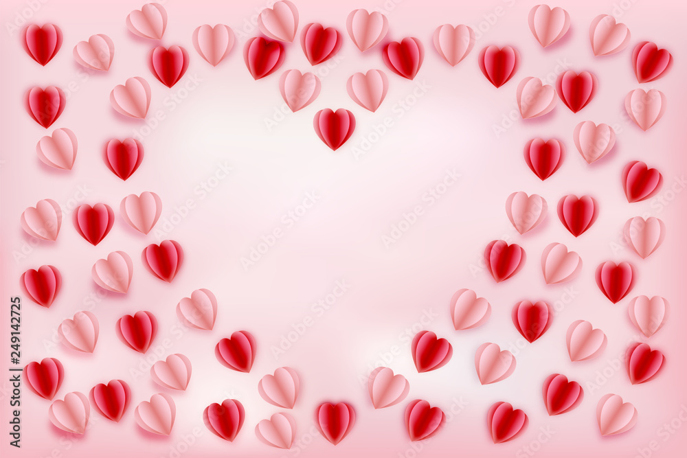 Red and pink heart balloons frame background as Love, Happy Mother's, Valentine's Day, birthday greeting card design. vector illustration. Red and pink heart balloons frame background as Love, Happy Mother's, Valentine's Day, birthday greeting card design. vector illustration.