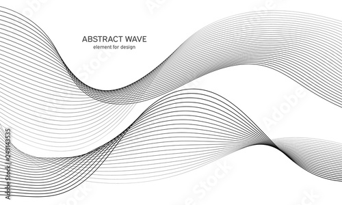Abstract wave element for design. Digital frequency track equalizer. Stylized line art background. Vector illustration. Wave with lines created using blend tool. Curved wavy line, smooth stripe.