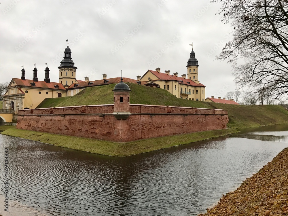 Nesvizh Castle in autumn. Minsk Region, Belarus. Site of residential castle of the Radziwill family. 