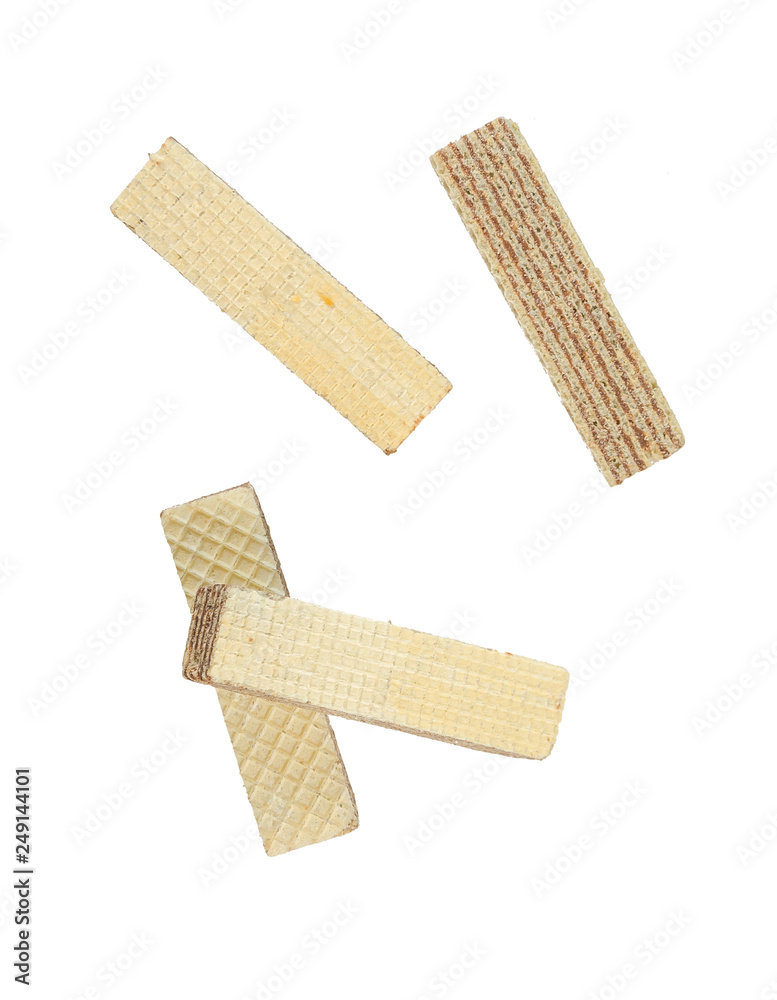 Wafers with chocolate filling, isolated on white background, top view Wafers with chocolate filling, isolated on white background, top view