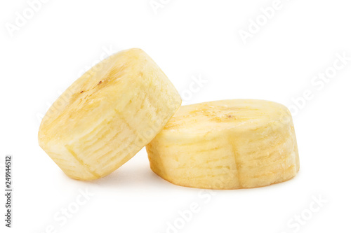 Two banana slices, isolated on white background