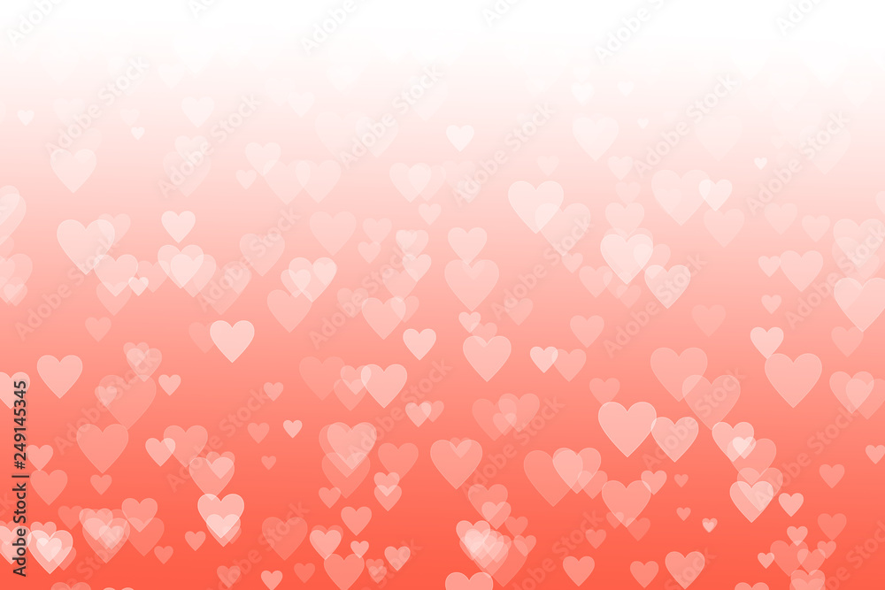 Blurred heart shaped bokeh on pastel coral gradient background. Valentine's day and love concept Blurred heart shaped bokeh on pastel coral gradient background. Valentine's day and love concept