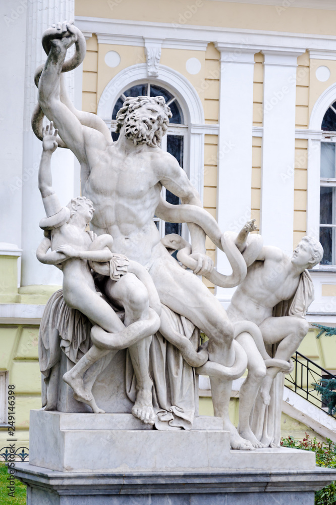 Statue of Laocoon and his Sons, the Laocoon Group, monumental marble sculpture. Statue in municipal park of Odessa near Archaeological Museum