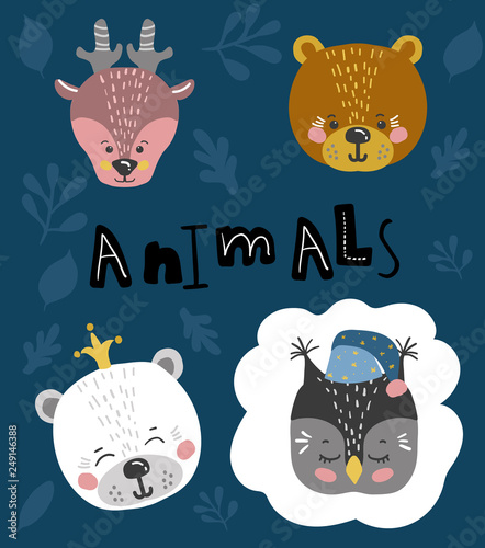 Cute cartoon little animals Childish print for nursery photo