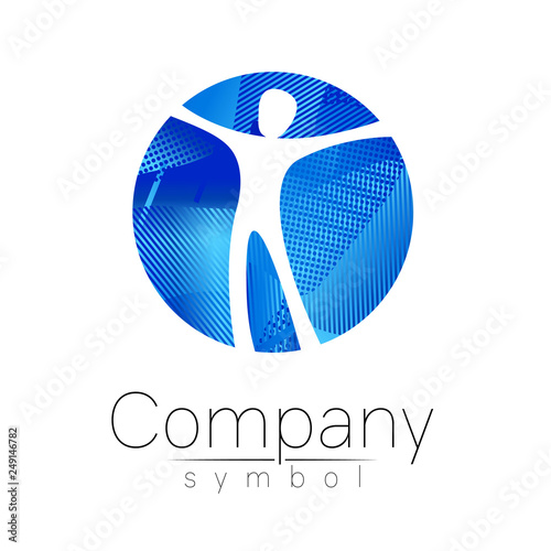 Modern head logo of Company Brand . Human in the circle . Fluid style. Logotype in vector. Design concept. Gradient liquid isolated on white background. Abstract geometric shapes. Blue color