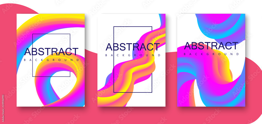 Set of creative white cards with abstract colorful spectrum pattern.