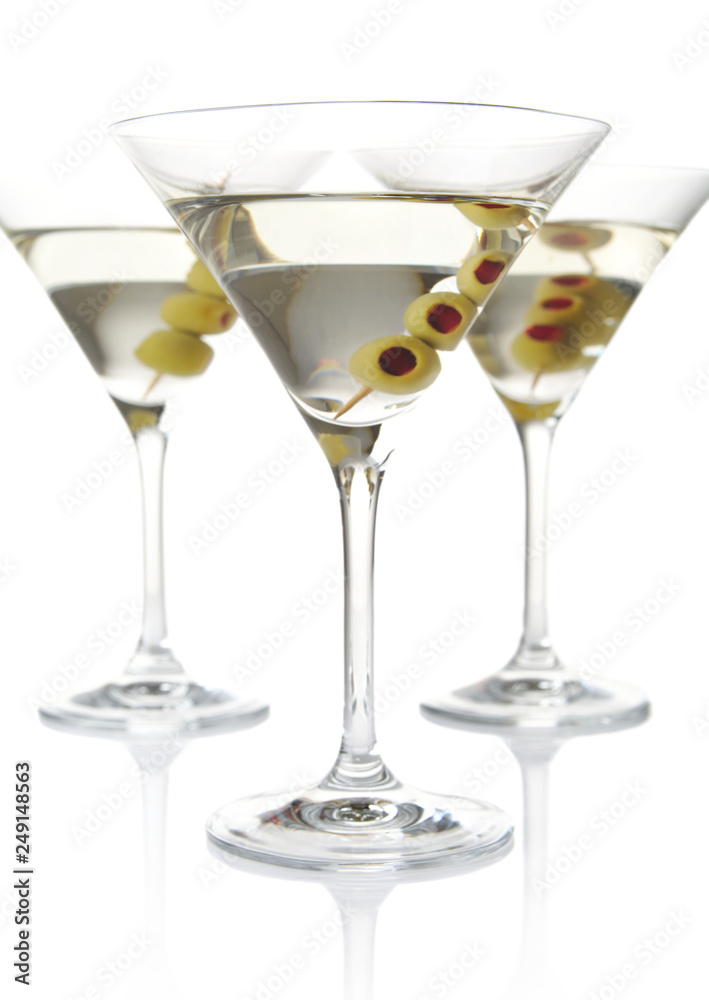 Russian martinis with vodka & olives isolated on white Russian martinis with vodka & olives isolated on white
